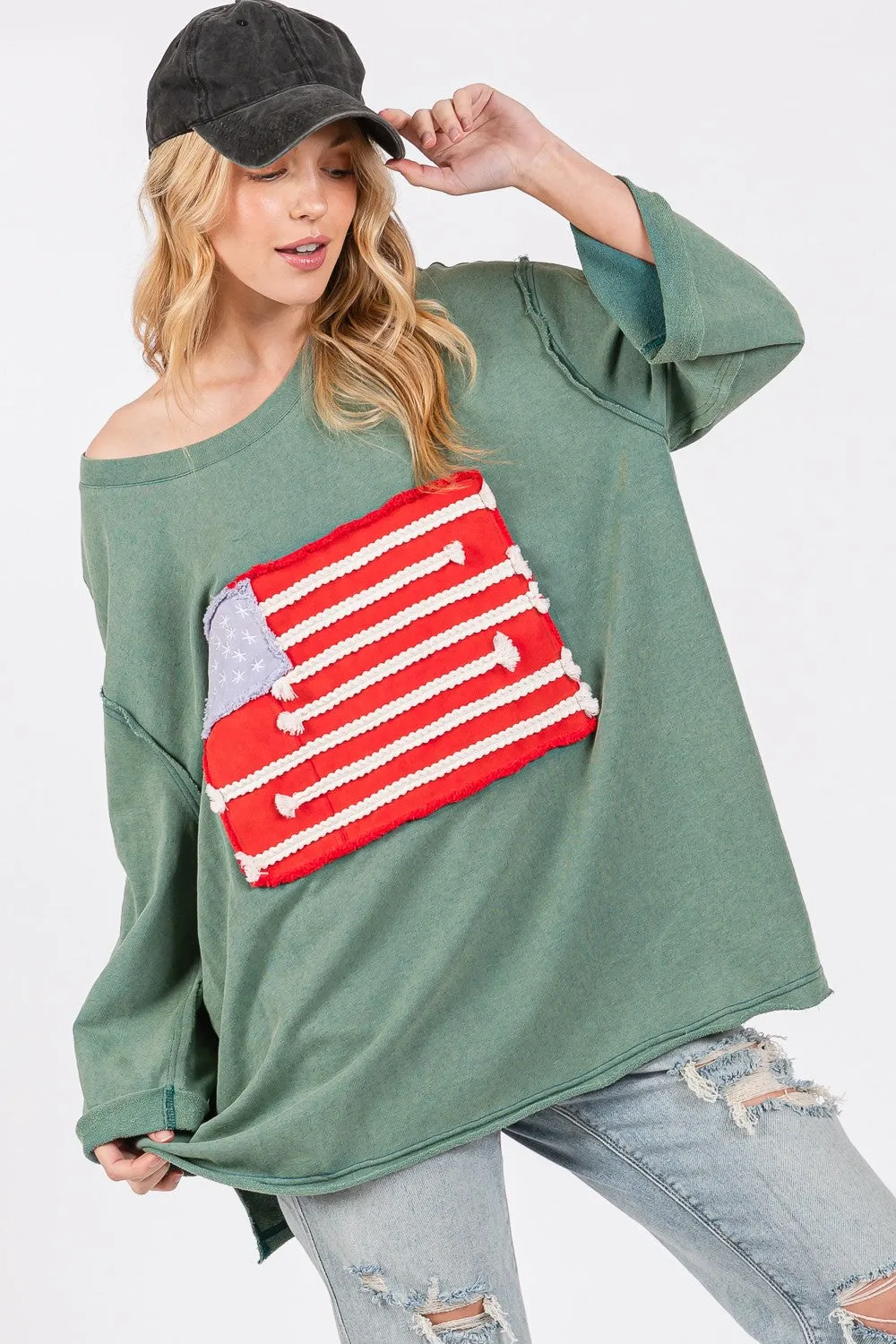 SAGE + FIG Full Size American Flag Patch Drop Shoulder T-Shirt sold by Charming Charlie product image thumbnail 5