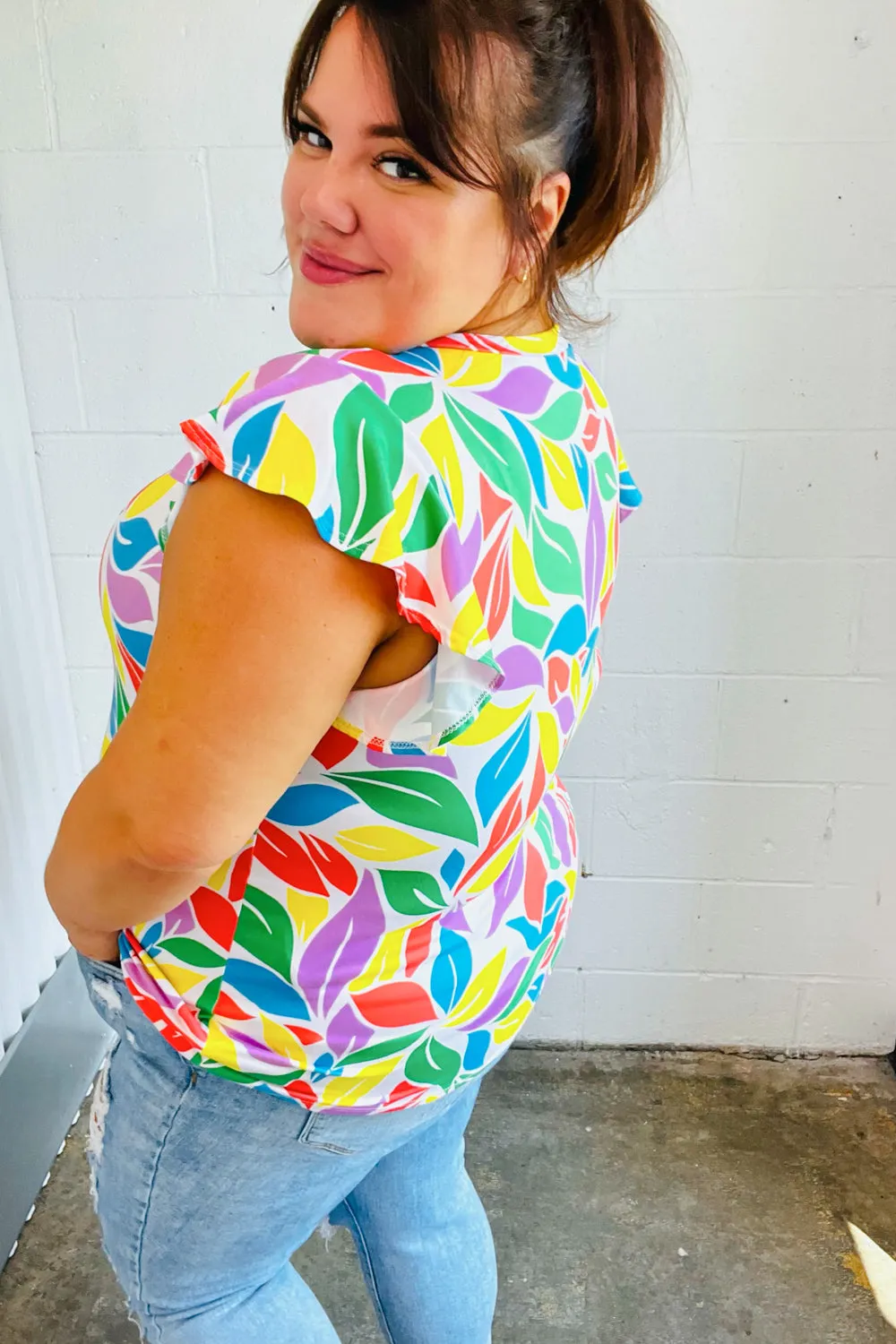 Feeling Playful Lavender & Yellow Floral Print Flutter Sleeve Top sold by Charming Charlie product image thumbnail 2