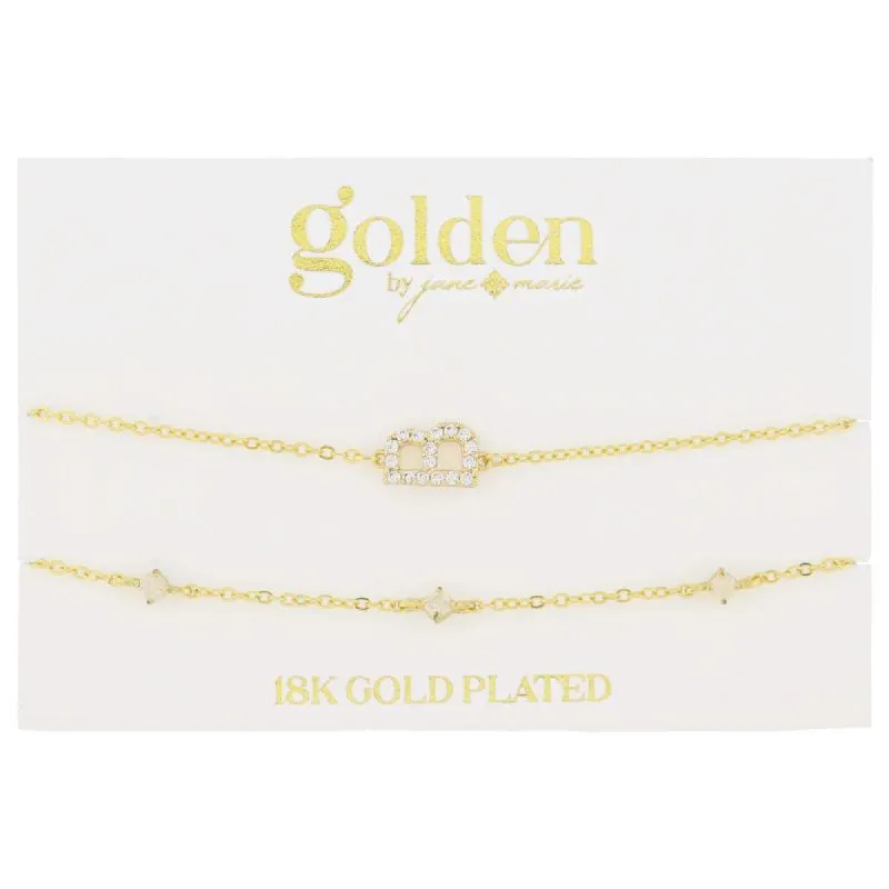 7" Around 18K Gold Plated Set of 2, Cubic Zirconia Pave "B" Initial, Multi Opals Bracelet, 1.5" Ext sold by Charming Charlie
