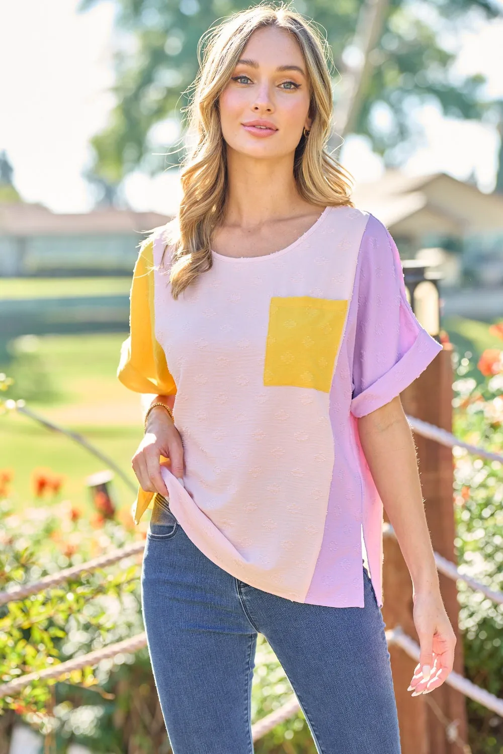 Hailey & Co Full Size Color Block Short Sleeve Top sold by Charming Charlie