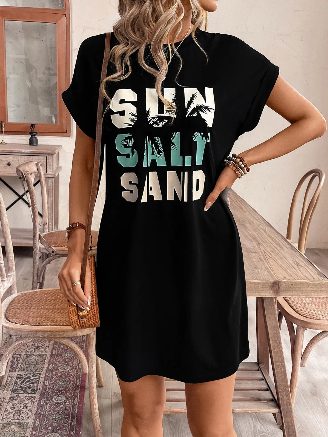 Letter Graphic Round Neck Short Sleeve Mini Tee Dress sold by Charming Charlie product image thumbnail 4