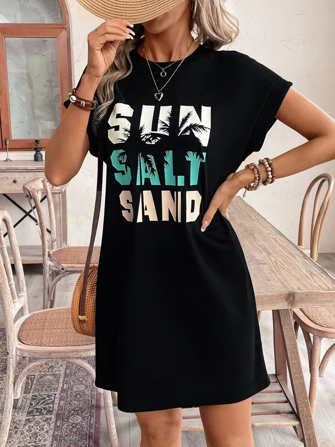 Letter Graphic Round Neck Short Sleeve Mini Tee Dress sold by Charming Charlie product image thumbnail 5