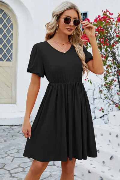 V-Neck Balloon Short Sleeve Dress sold by Charming Charlie product image thumbnail 3