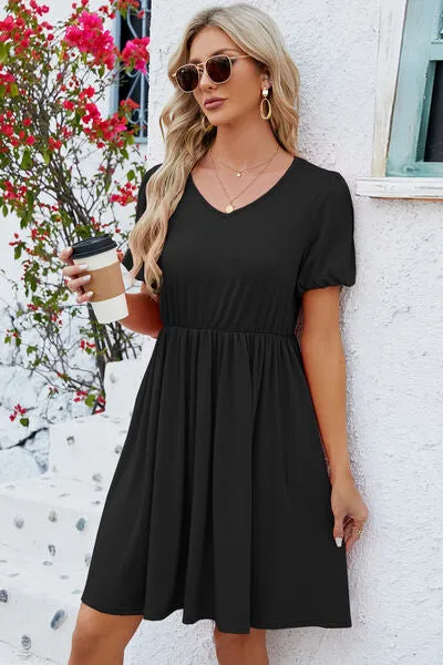 V-Neck Balloon Short Sleeve Dress sold by Charming Charlie product image thumbnail 4