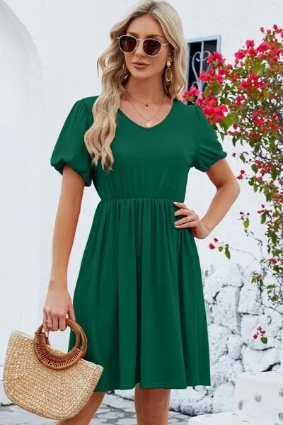 V-Neck Balloon Short Sleeve Dress sold by Charming Charlie product image thumbnail 5