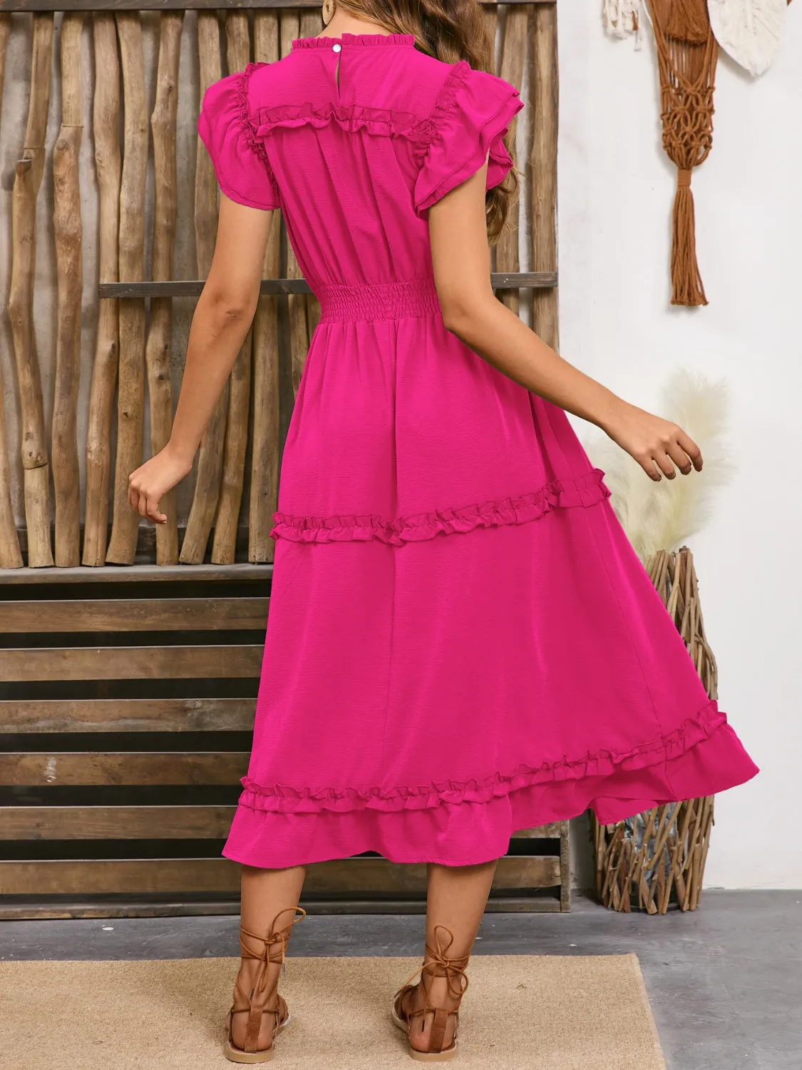 Frill Round Neck Cap Sleeve Midi Dress sold by Charming Charlie product image thumbnail 5