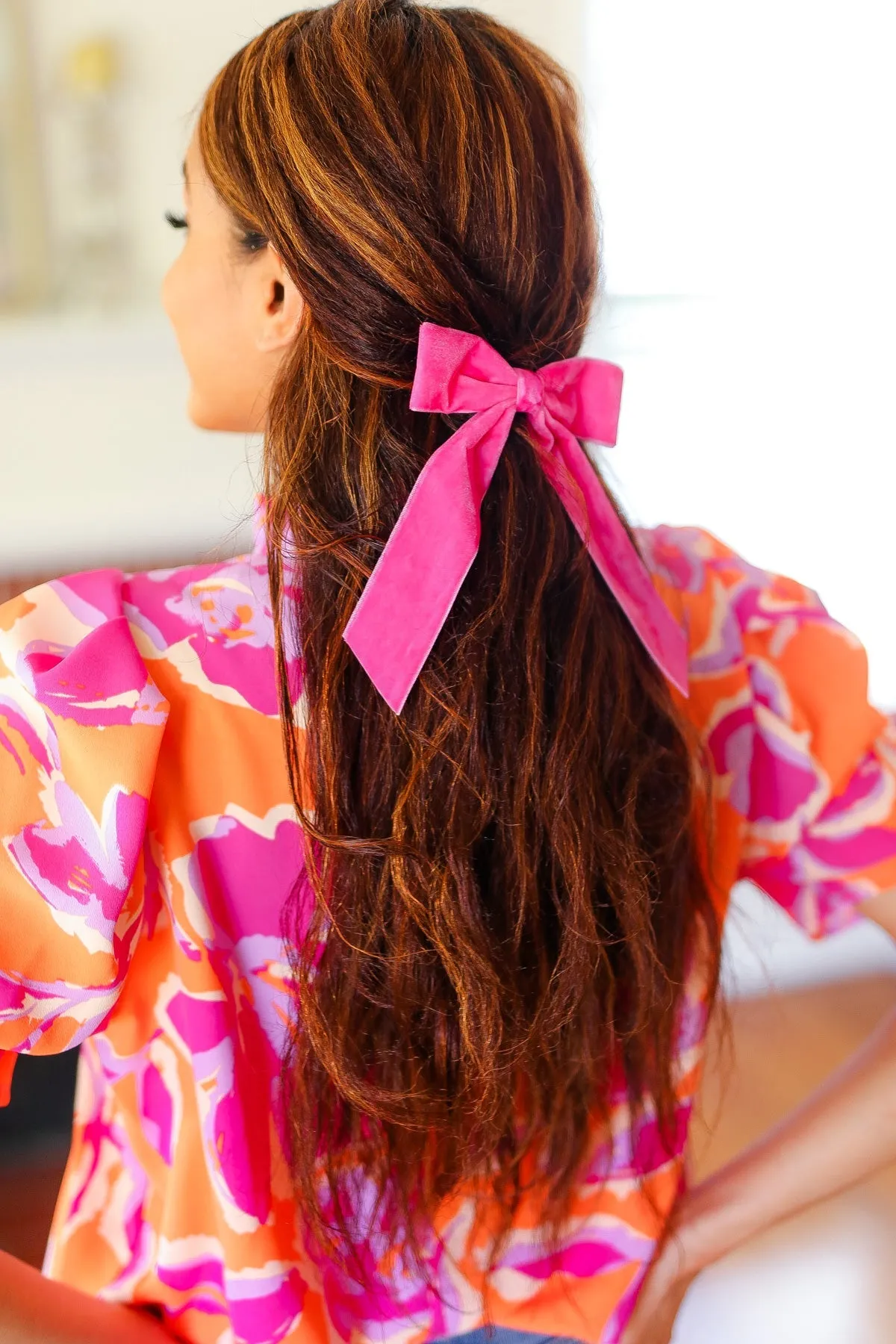 Electric Pink Velvet Barrette Clip Bow sold by Charming Charlie product image thumbnail 3