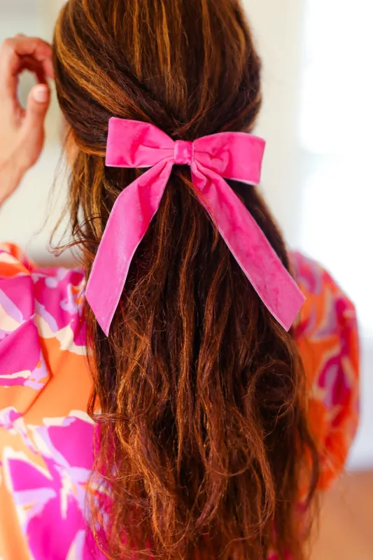 Electric Pink Velvet Barrette Clip Bow sold by Charming Charlie