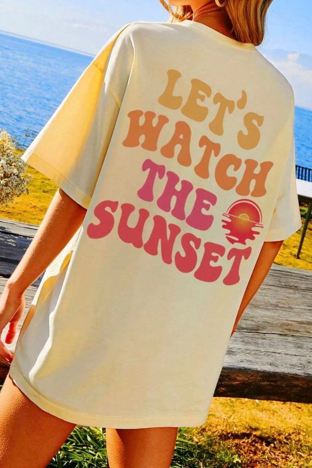 LET'S WATCH THE SUNSET Round Neck T-Shirt sold by Charming Charlie product image thumbnail 5
