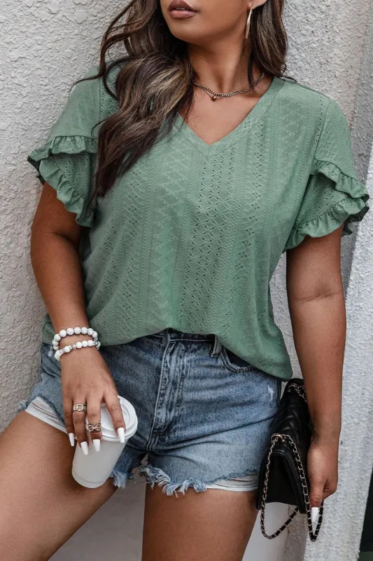Plus Size Eyelet V-Neck Petal Sleeve Blouse sold by Charming Charlie