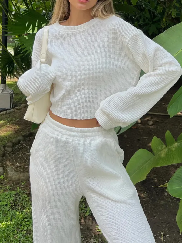 Waffle-Knit Round Neck Top and Pants Set sold by Charming Charlie