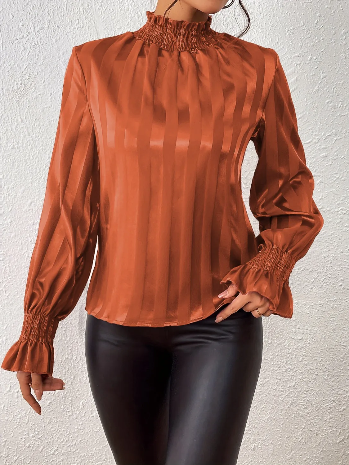 Smocked Mock Neck Long Sleeve Blouse sold by Charming Charlie product image thumbnail 3