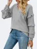 Ruffled V-Neck Long Sleeve T-Shirt sold by Charming Charlie