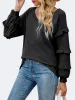Ruffled V-Neck Long Sleeve T-Shirt sold by Charming Charlie