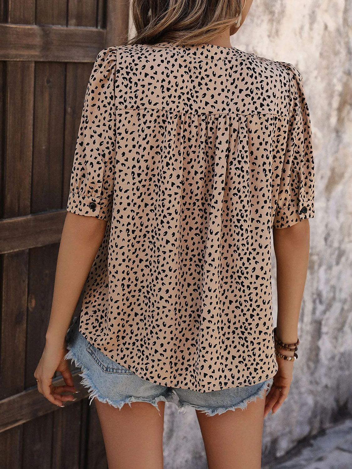 Leopard Notched Half Sleeve Blouse sold by Charming Charlie product image thumbnail 2