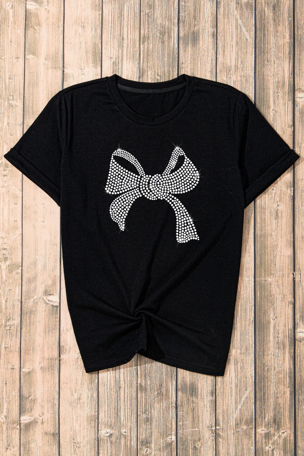 Rhinestone Bow Graphic Round Neck Short Sleeve T-Shirt sold by Charming Charlie product image thumbnail 3