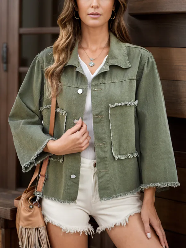 Raw Hem Button Up Denim Jacket sold by Charming Charlie