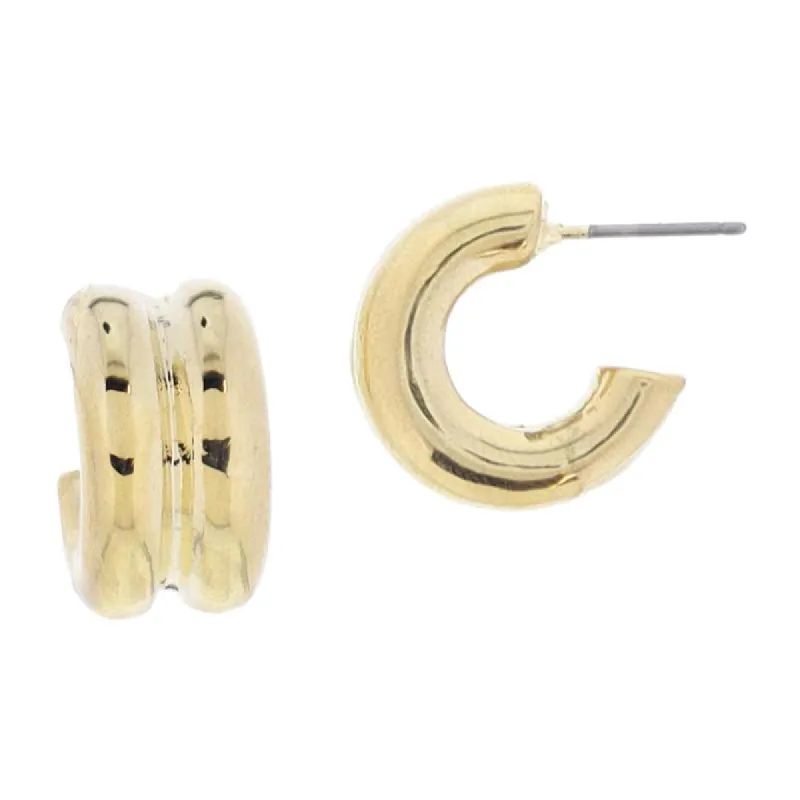 18K Gold Plated Small Double Tubular Hoop Earrings, .65" Top to Bottom sold by Charming Charlie