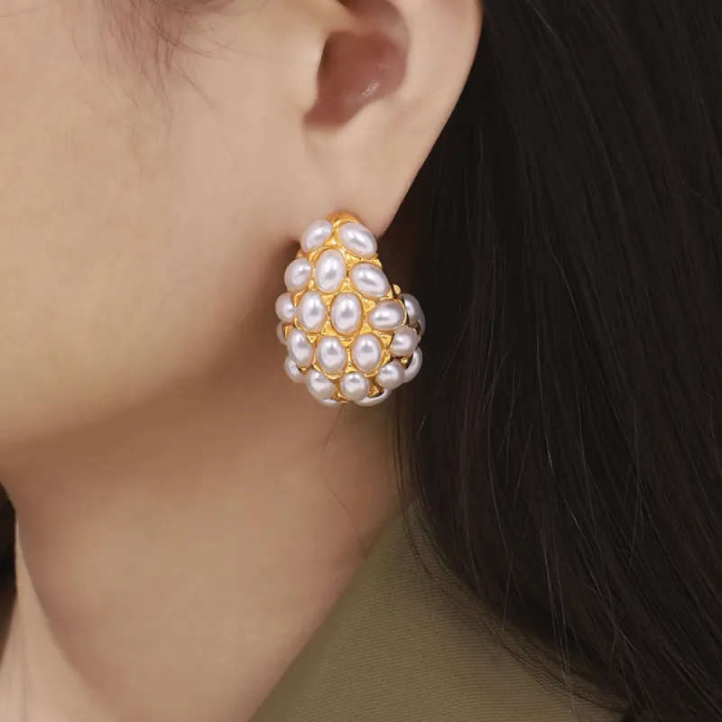 Titanium Steel Inlaid Imitation Pearl Earrings sold by Charming Charlie