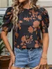 Frill Printed Round Neck Puff Sleeve Blouse sold by Charming Charlie