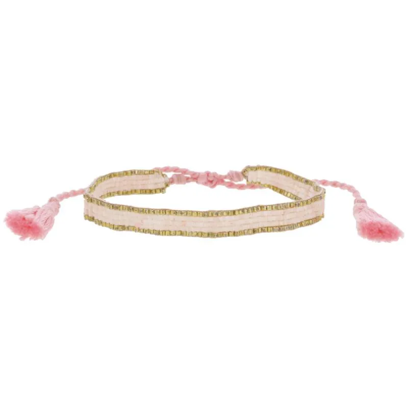 Thin Light Pink with Gold Edge Woven Mini Beaded Band Bracelet, .25" Wide sold by Charming Charlie