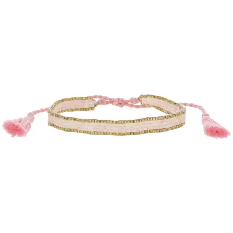 Thin Light Pink with Gold Edge Woven Mini Beaded Band Bracelet, .25" Wide sold by Charming Charlie