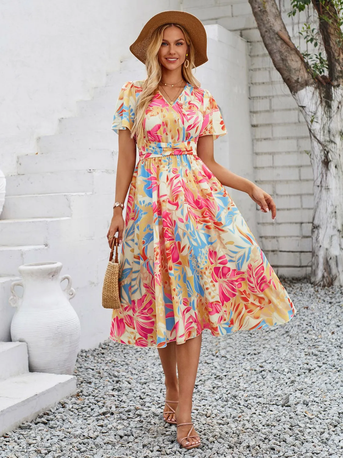 Printed V-Neck Short Sleeve Midi Dress sold by Charming Charlie product image thumbnail 4