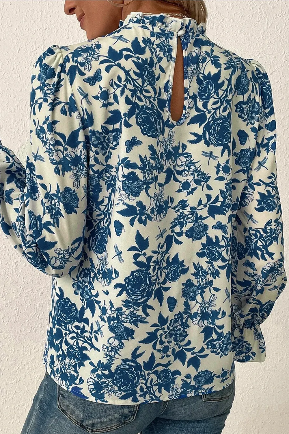 Printed Mock Neck Flounce Sleeve Blouse sold by Charming Charlie product image thumbnail 4