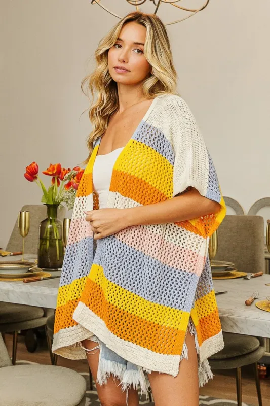 BiBi Openwork Striped Open Front Knit Cardigan sold by Charming Charlie