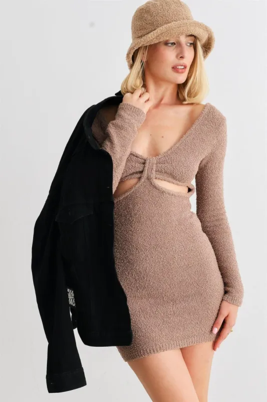 HERA COLLECTION Fluffy Bow Cut-Out Detail Long Sleeve Mini Dress sold by Charming Charlie