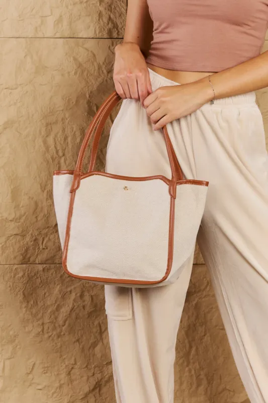 Fame Beach Chic Faux Leather Trim Tote Bag in Ochre sold by Charming Charlie