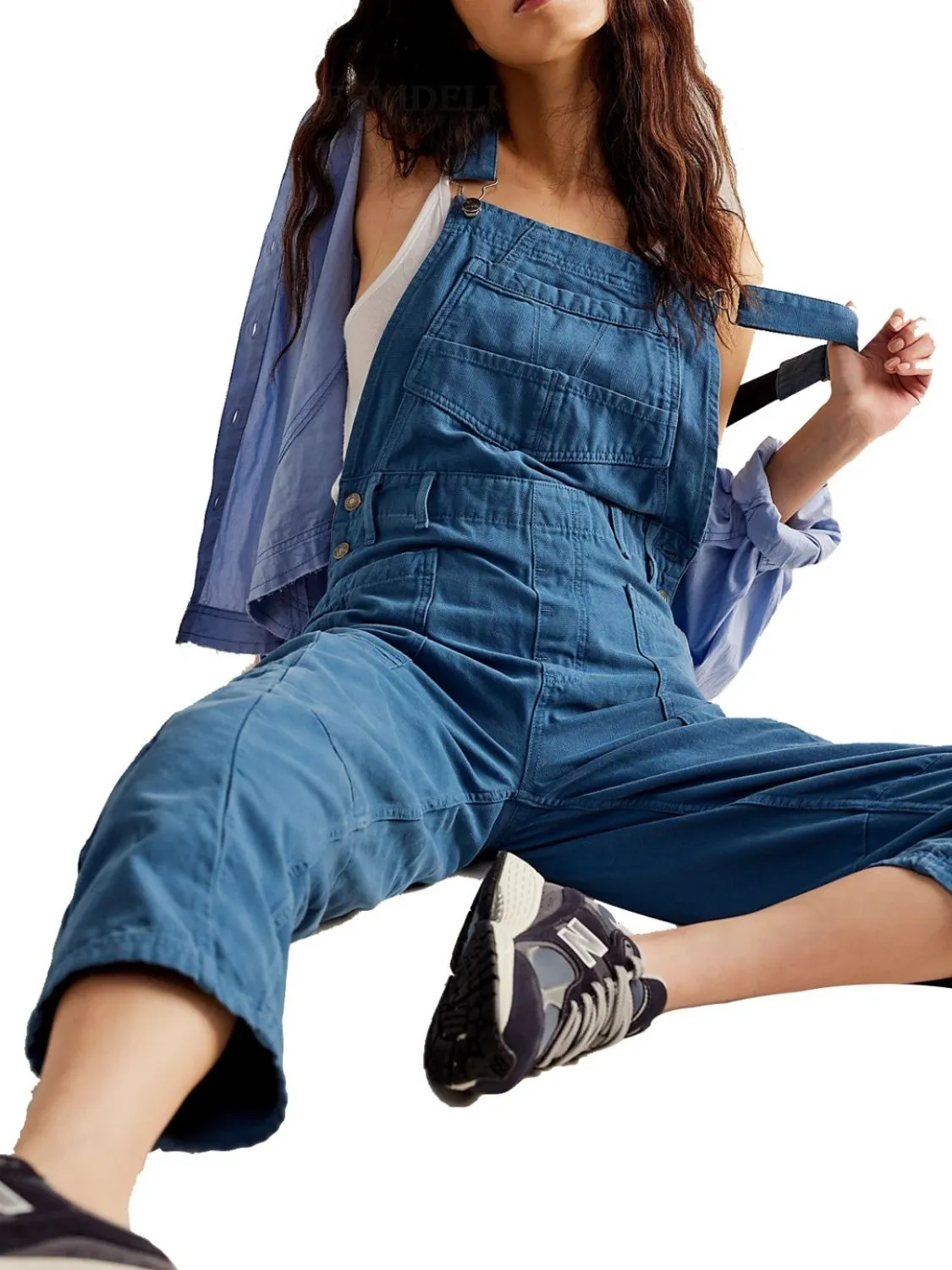 Pocketed Wide Strap Denim Overalls sold by Charming Charlie product image thumbnail 3