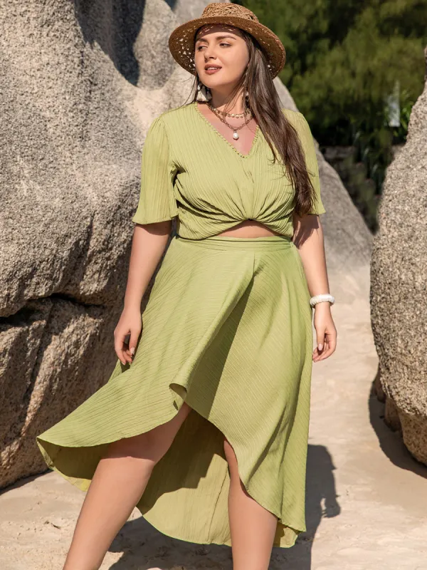 Plus Size V-Neck Half Sleeve Top and High-Low Skirt Set sold by Charming Charlie