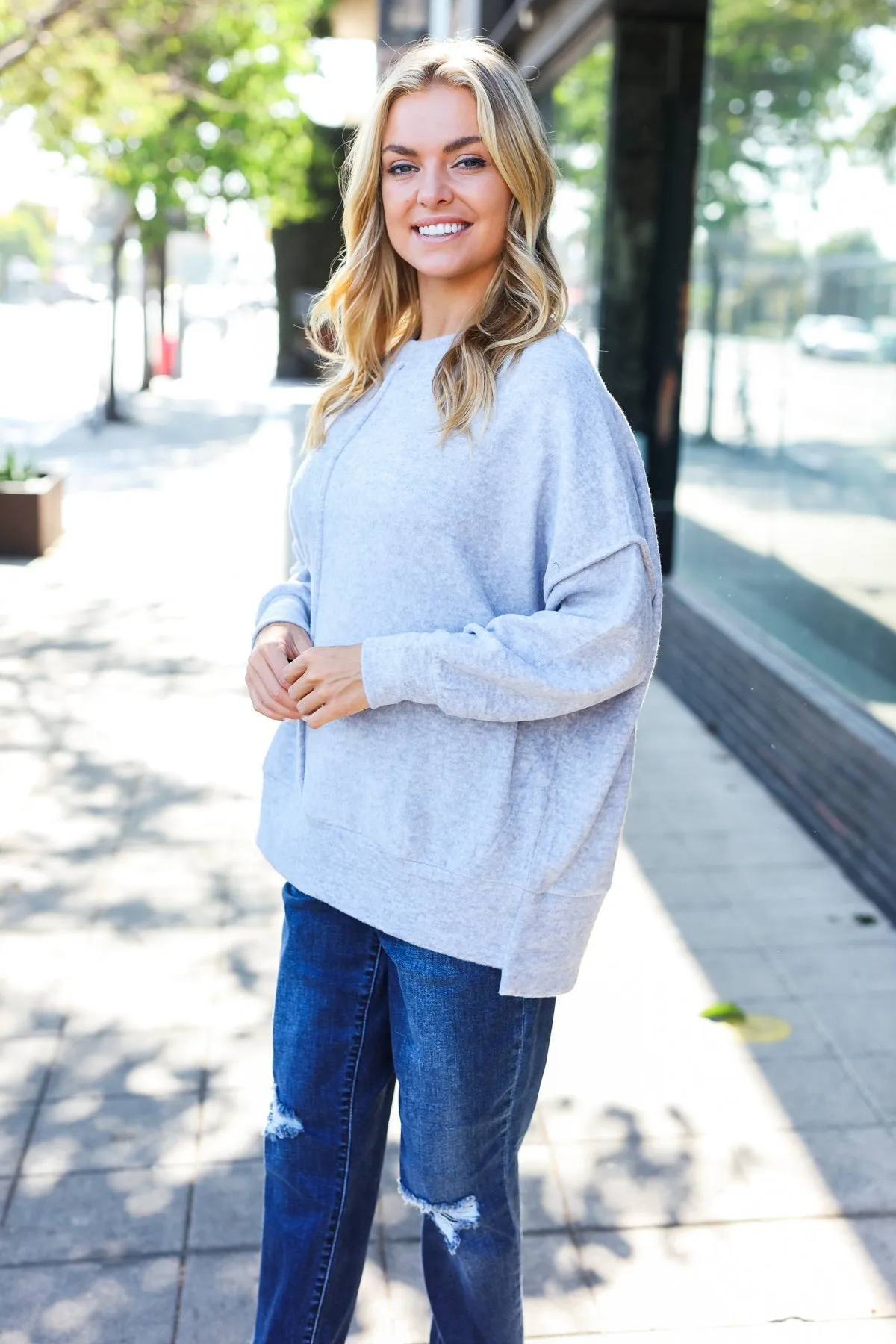 Sublime Heather Grey Exposed Seam Brushed Melange Sweater sold by Charming Charlie product image thumbnail 5