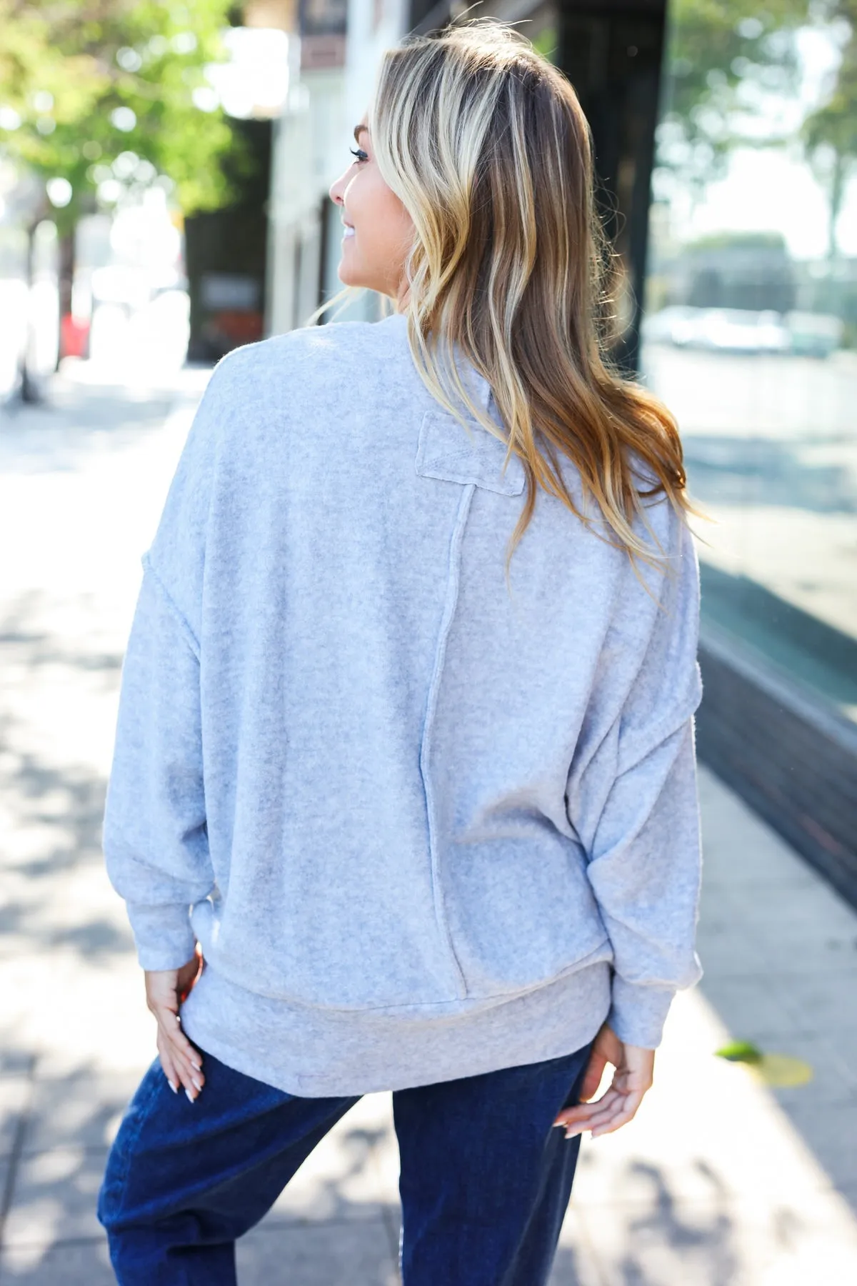 Sublime Heather Grey Exposed Seam Brushed Melange Sweater sold by Charming Charlie product image thumbnail 4