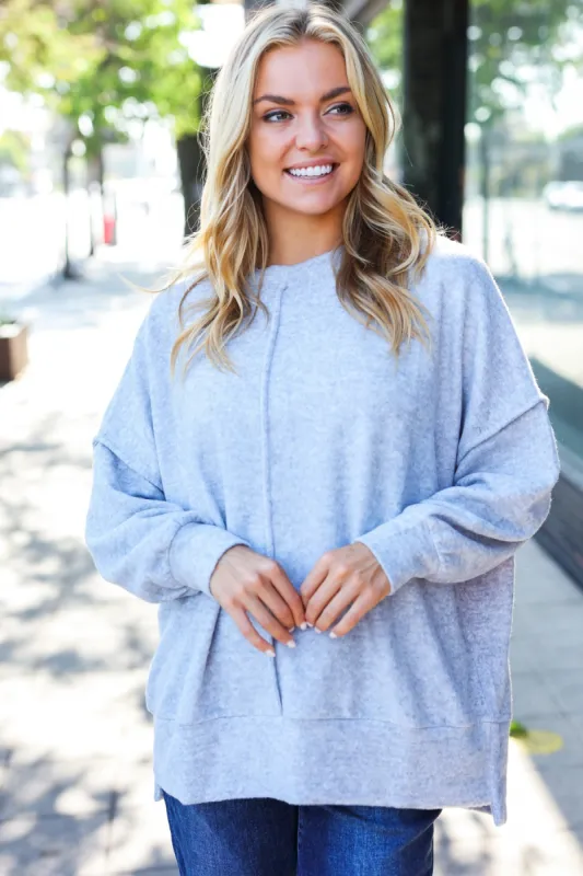 Sublime Heather Grey Exposed Seam Brushed Melange Sweater sold by Charming Charlie