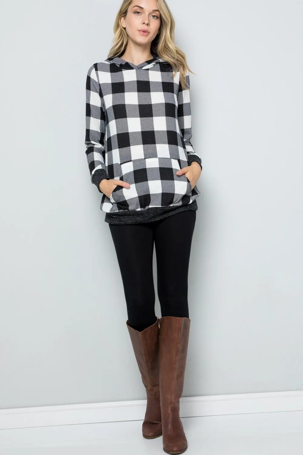 Celeste Full Size Contrast Plaid Long Sleeve Hoodie sold by Charming Charlie product image thumbnail 5