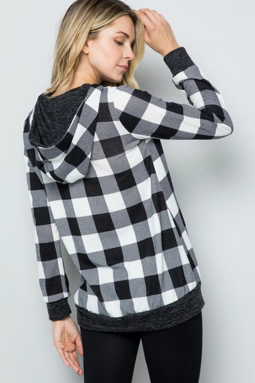 Celeste Full Size Contrast Plaid Long Sleeve Hoodie sold by Charming Charlie product image thumbnail 2