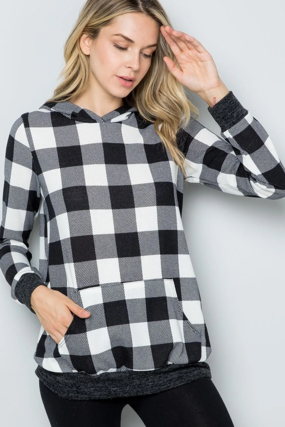 Celeste Full Size Contrast Plaid Long Sleeve Hoodie sold by Charming Charlie product image thumbnail 3