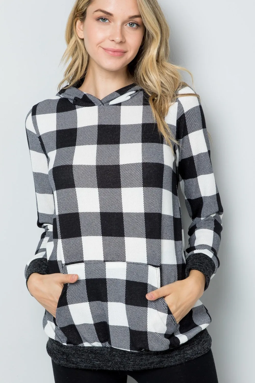 Celeste Full Size Contrast Plaid Long Sleeve Hoodie sold by Charming Charlie product image thumbnail 4