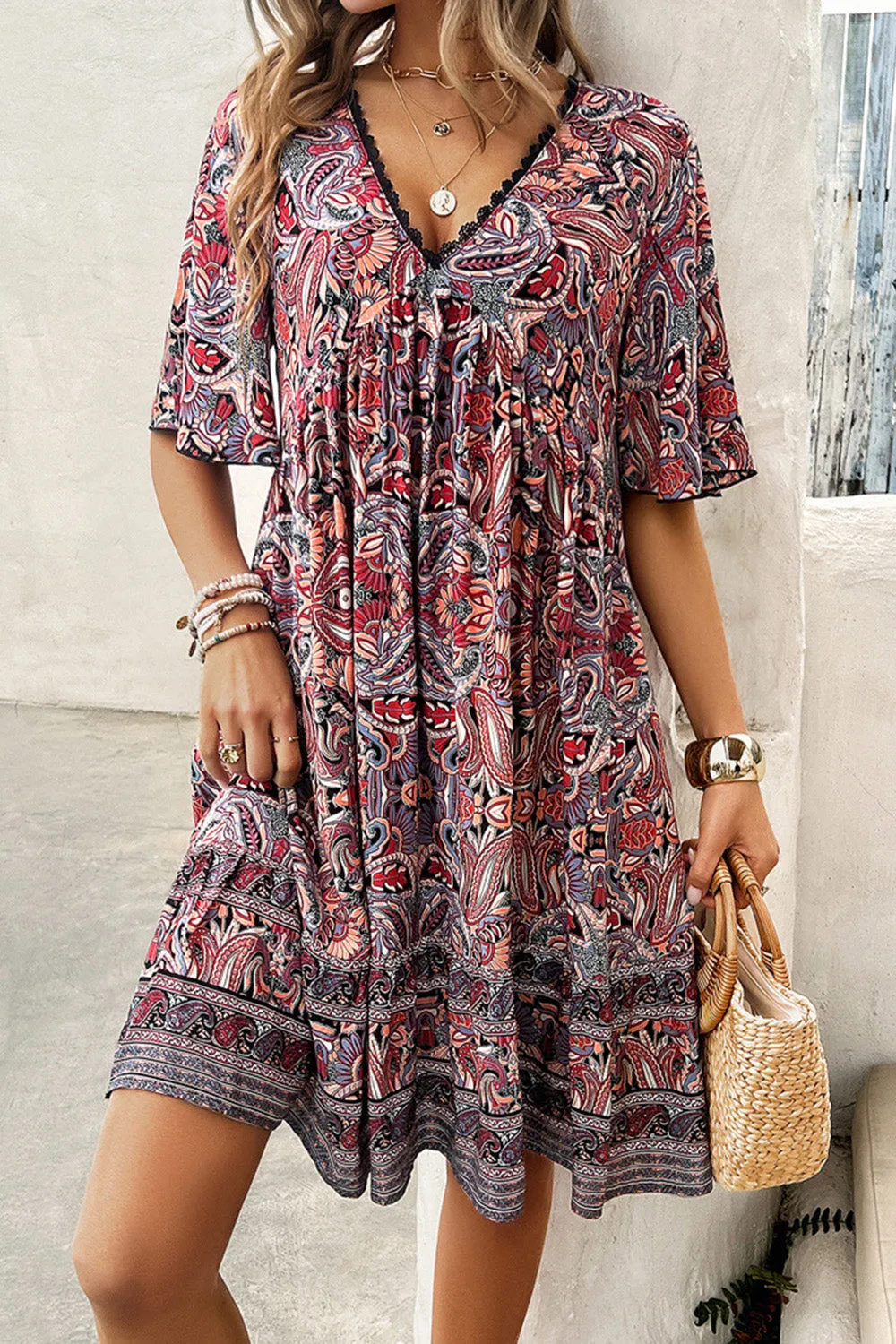 Printed V-Neck Half Sleeve Mini Dress sold by Charming Charlie product image thumbnail 3