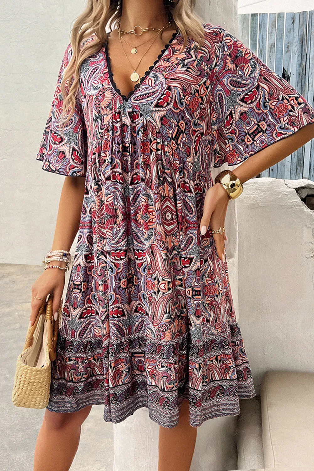Printed V-Neck Half Sleeve Mini Dress sold by Charming Charlie product image thumbnail 4