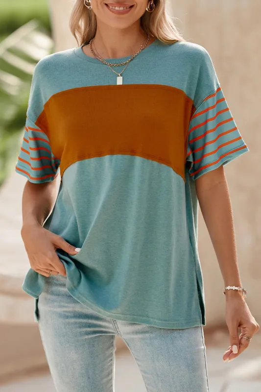Striped Round Neck Short Sleeve T-Shirt sold by Charming Charlie