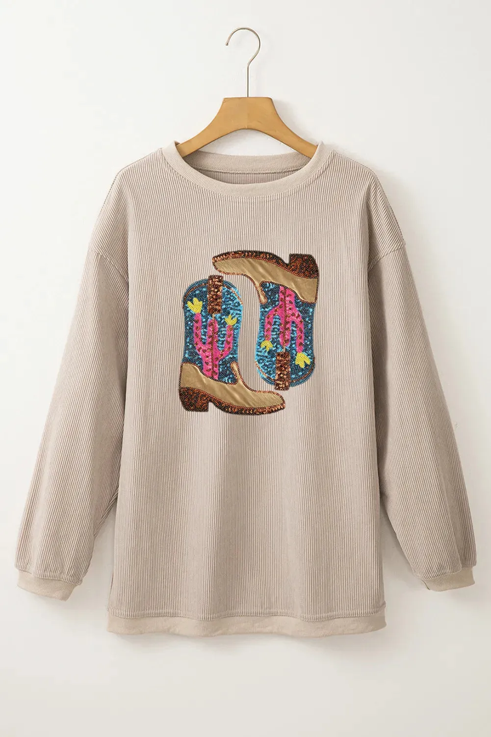 Full Size Sequin Boots Round Neck Long Sleeve Sweatshirt sold by Charming Charlie product image thumbnail 4