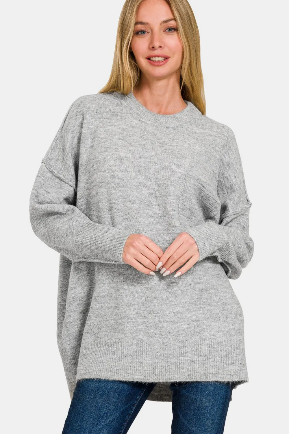 Zenana High-Low Hem Drop Shoulder Sweater sold by Charming Charlie
