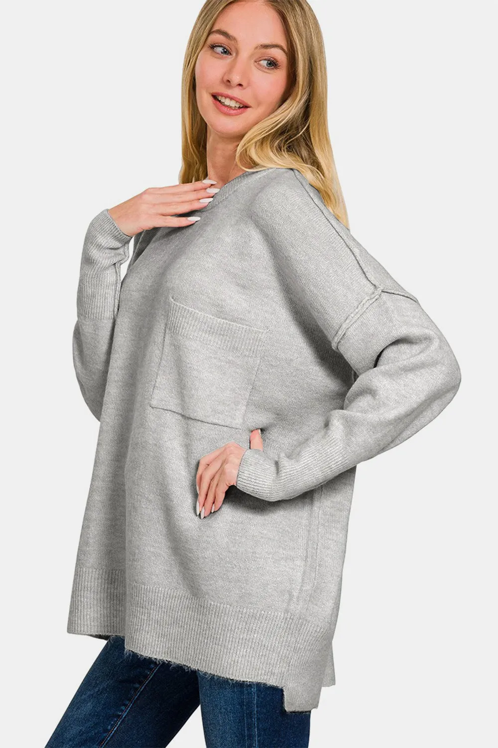Zenana High-Low Hem Drop Shoulder Sweater sold by Charming Charlie product image thumbnail 3