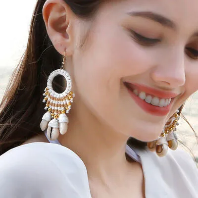 Shell Cotton Cord Brass Dangle Earrings sold by Charming Charlie