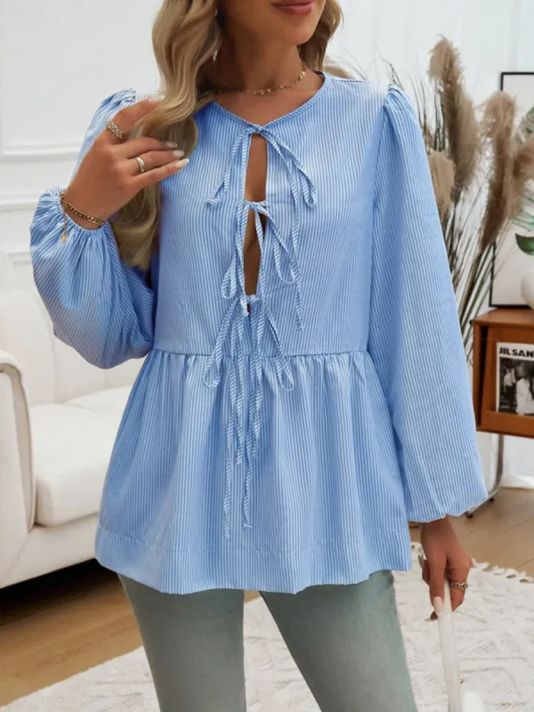 Tied Striped Long Sleeve Blouse sold by Charming Charlie