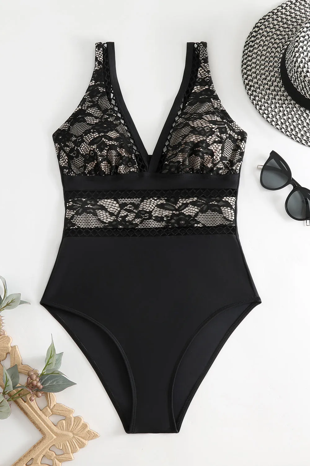 Lace V-Neck Sleeveless One-Piece Swimwear sold by Charming Charlie product image thumbnail 3