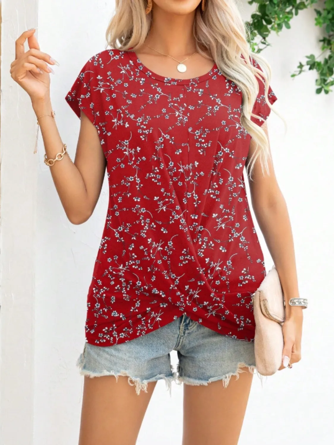 Printed Round Neck Short Sleeve T-Shirt sold by Charming Charlie